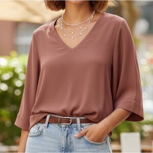 Zara Women's V-Neck Blouse -‎ Mauve NWT